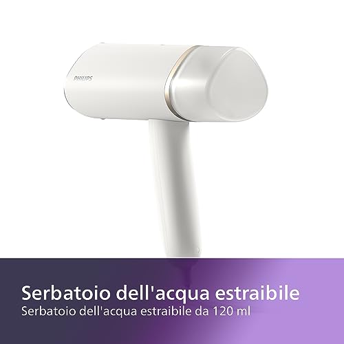Philips Serie 3000 Stiratrice verticale a vapore - 1000 W, 20 g/min di vapore, serbatoio dell'acqua estraibile da 120 ml, piastra riscaldata, bianco (STH3020/10) - Funzionalità e accessori