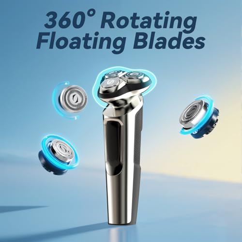Rasoio elettrico da uomo, IPX7, impermeabile, rasatura asciutta e bagnata, rasatura con 3D testine rotanti, rasoio da uomo a secco e bagnato con trimmer pieghevole - Dettaglio recensione 4