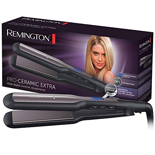 Remington Piastra per Capelli - Larga: Piastre extra larghe da 45 mm: Specifica per capelli spessi, crespi, ricci e molto lunghi - Display LCD, 150-230°C, piastra per capelli Pro-Ceramic Extra S5525 - Design e materiali