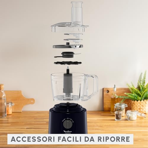 Robot da cucina multifunzione Moulinex Easy Force, 800 W, 25 funzioni, 2 velocità + Pulse, 6 accessori di cui 1 frullatore incluso, Compact FP247810, Blu notte - Dettaglio recensione 4