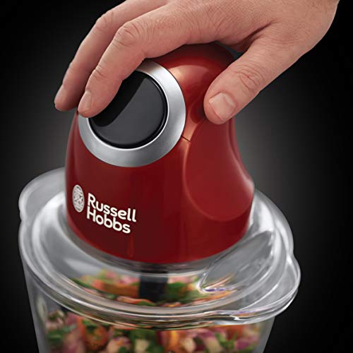 Russell Hobbs Mini tritatutto elettrico [contenitore in vetro con coperchio] Desire Red (500 ml, trituratore di verdure, mixer, trituratore multiuso e universale per verdura, frutta e carne) 24660-56 - Funzionalità e accessori