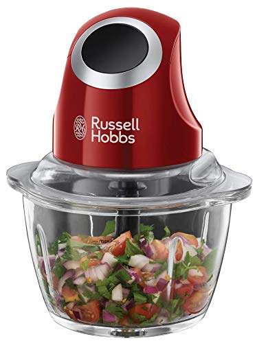 Russell Hobbs Mini tritatutto elettrico [contenitore in vetro con coperchio] Desire Red (500 ml, trituratore di verdure, mixer, trituratore multiuso e universale per verdura, frutta e carne) 24660-56 - Design e materiali