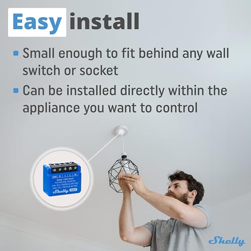 Shelly 1 Mini Gen3, Relè Intelligente WiFi e Bluetooth, 1 Canale, 8A, Domotica, Contatti Puliti, Controllo Remoto Luci, Dimensioni Compatte, Alexa e Google Home, iOS e Android, Nessun Hub Necessario - Funzionalità e accessori