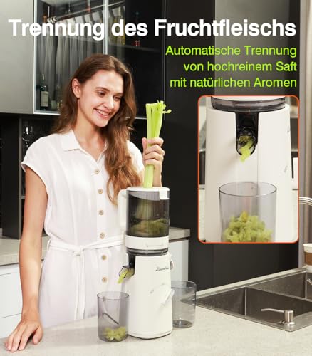 Slow Juicer, Zasmira Spremiagrumi più recente per verdure e frutta con orifizio di carico largo 120 mm, Alte rese di succo per verdure e frutta intere, Facile da pulire - Dettaglio recensione 4