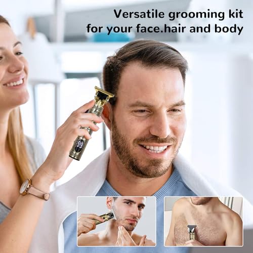 Tagliacapelli Uomo Professionale Tagliacapelli Rasoio Elettrico Capelli Trimmer Macchinetta con Display a LED e Ricarica USB Ricarica Rapida, Precisi T-Lama Capelli/Barba per Famiglia/Barbiere - Funzionalità e accessori