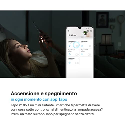 Tapo P105 - Presa Smart Italiana, WiFi Intelligente Smart Plug, Controllo Vocale, Compatibile con Alexa e Google Home, Controllo Remoto Tramite APP Tapo, Tempo di Preselezione - Funzionalità e accessori