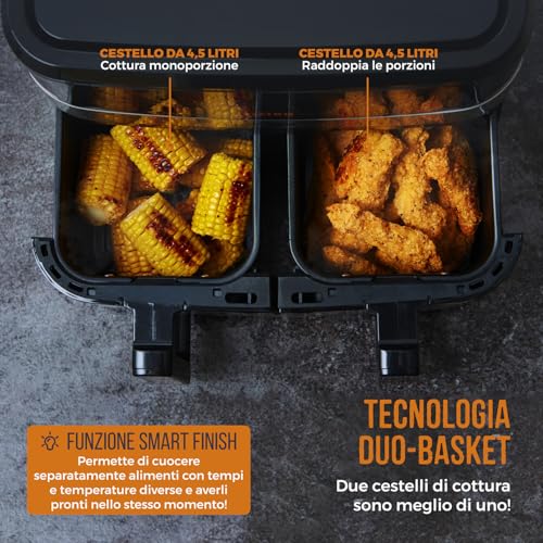 Tower, T17100, Vortx Vizion 9L Friggitrice ad Aria Doppio Cestello con Pannello di Controllo Digitale e 10 Preimpostazioni One-Touch, Elettrodomestici Cucina, Nero - Dettaglio recensione 4