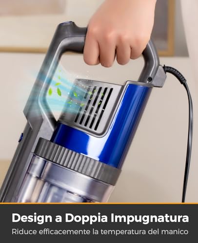 VACTechPro 60KPa/600W/7M Aspirapolvere con Filo, Aspirapolvere con 800ml Pattumiera, Scopa Elettrica con Filo con Design a Doppia Maniglia, Scopa Elettrica con Filo Potente per Pavimenti, Arancione - Dettaglio recensione 4