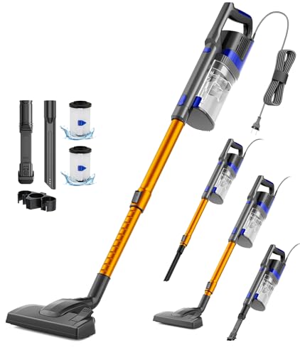 VACTechPro 60KPa/600W/7M Aspirapolvere con Filo, Aspirapolvere con 800ml Pattumiera, Scopa Elettrica con Filo con Design a Doppia Maniglia, Scopa Elettrica con Filo Potente per Pavimenti, Arancione - Design e materiali