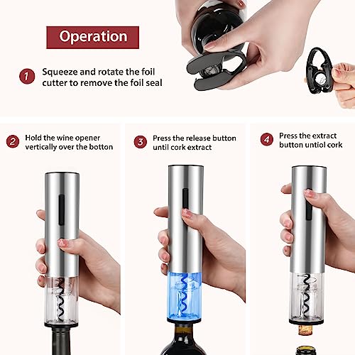 ZOYIDOUX Set regalo Cavatappi elettrici ricaricabile 7 in 1 inox,Apribottiglie elettrici con base,Versatore,Tappo in silicone per vuoto,Tagliapasta stagnola,Tappo per vino,Regalo amanti del vino - Funzionalità e accessori